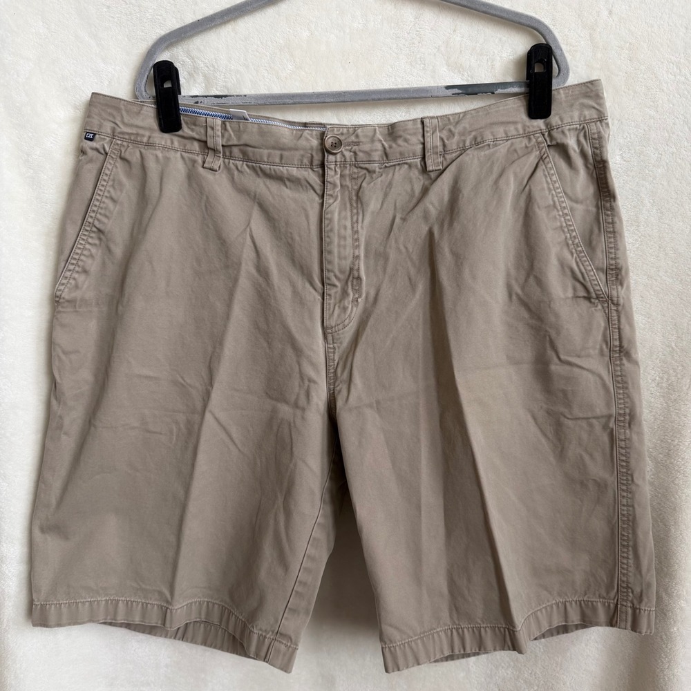 Cutter & Buck Khaki Flat Front Chino Golf Shorts Big & Tall Sz 42T 100% Cotton
